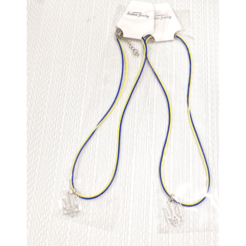 Кулон тризуб Українська символіка з синьо жовтим шнурочком