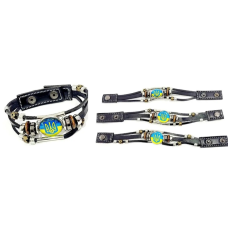 Брослет шкіряний з тризубом жовто-блакитного кольору