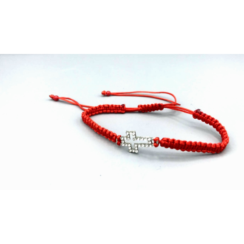 Брослет з червоної нитки на затяжці з хрестиком Брослет з червоної нитки на затяжці з хрестиком