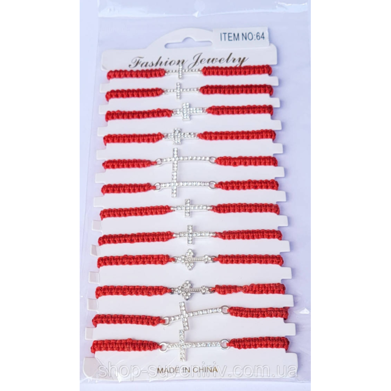 Брослет з червоної нитки з різними хрестиками Брослет з червоної нитки з різними хрестиками